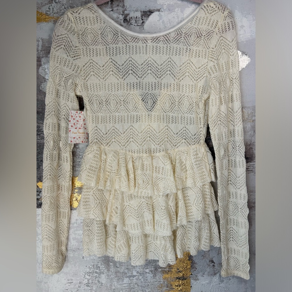 NWT Free People Lace Ruffle Tiered Boho Top - Picture 4 of 11